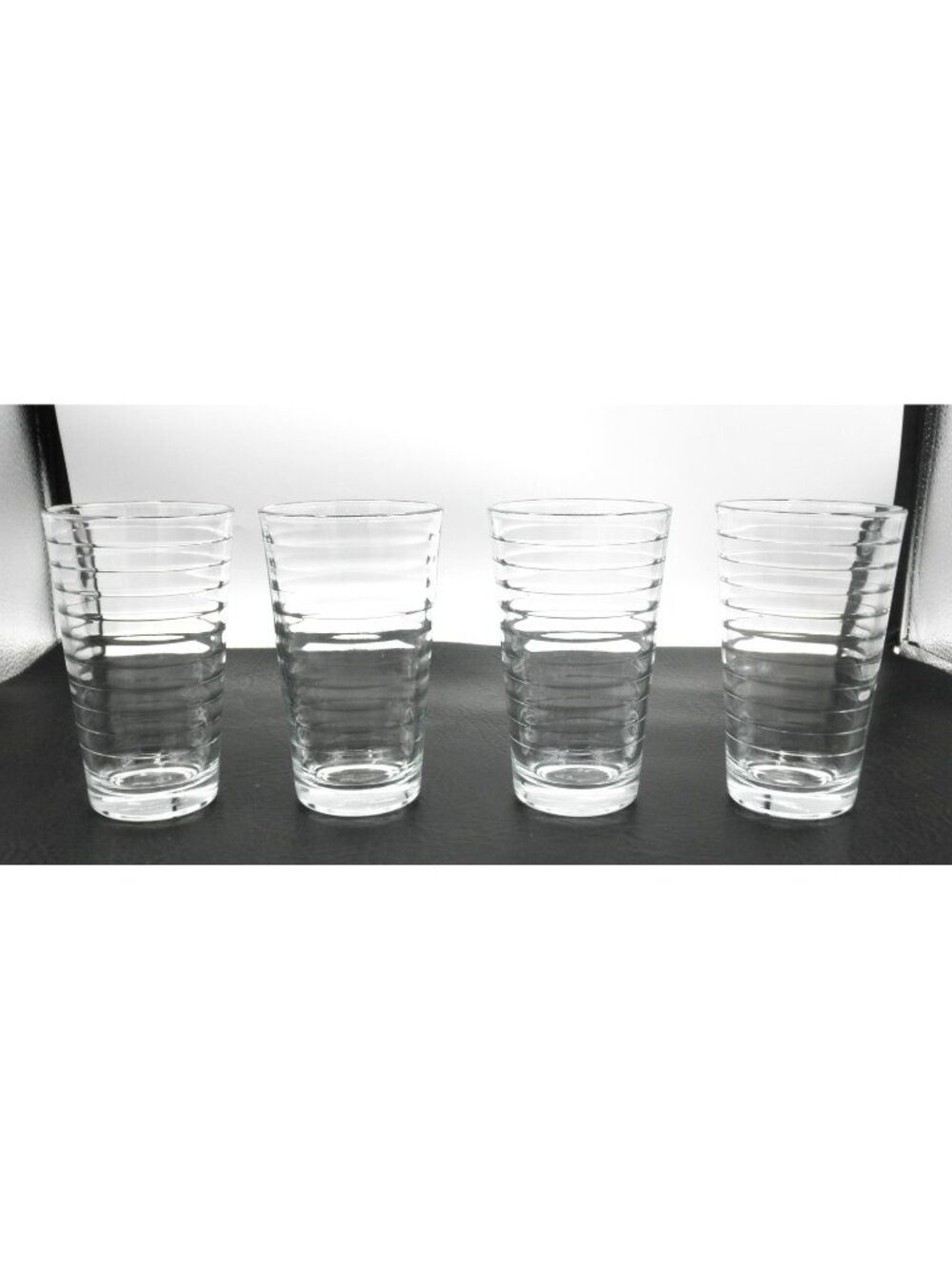CQ18 by Crisa Clear 8 Ounce Flat Tumbler Set of 4 Beehive Bands MCM Style